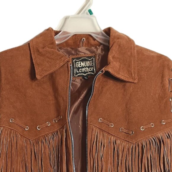 Genuine Leather Suede Fringe Jacket Womens XXL Terra Cotta Vtg Western Cowgirl - Picture 2 of 7